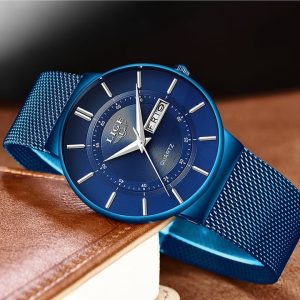 LIGE Luxury Men’s Ultra-Thin Waterproof Quartz Watch – Steel Strap, Date Display