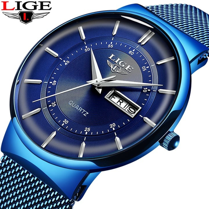 LIGE Luxury Men’s Ultra-Thin Waterproof Quartz Watch – Steel Strap, Date Display - Image 2