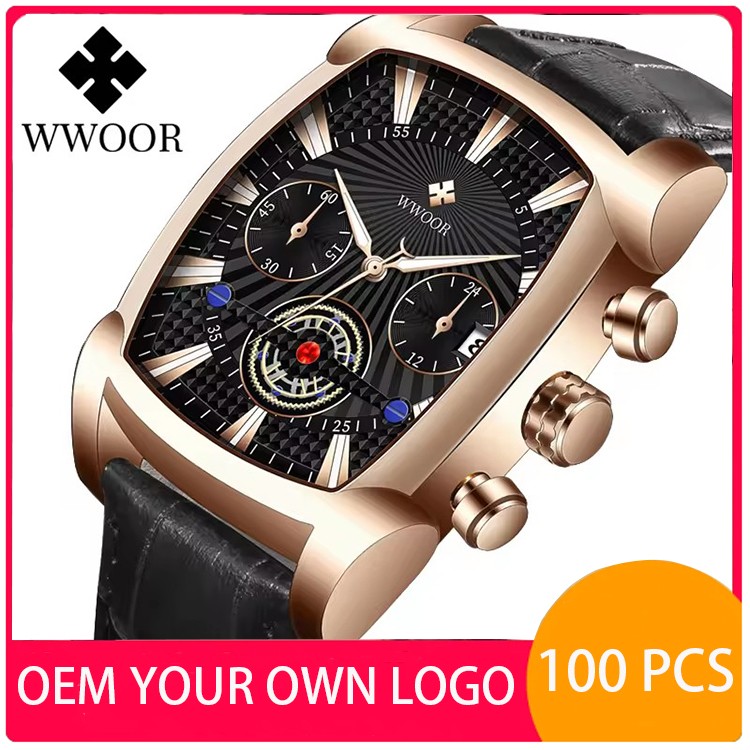 Wwoor 8843 High Quality Business Genuine Leather Tonneau Watch - Image 4
