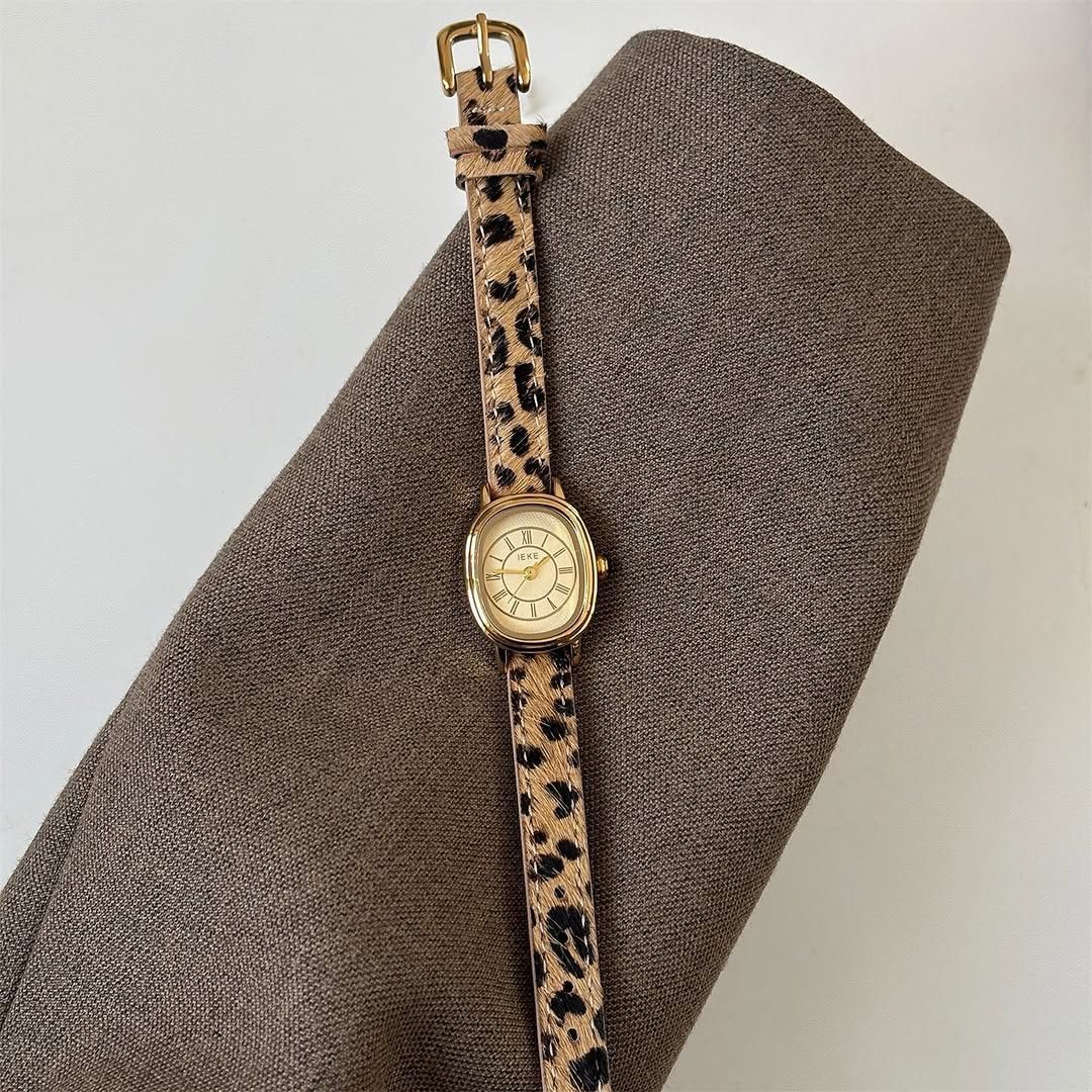IEKE – Leopard Strap Watch with Gold Oval Face - Image 4
