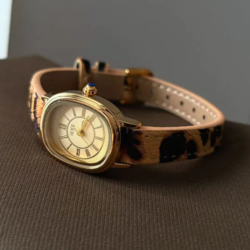 IEKE – Leopard Strap Watch with Gold Oval Face - Image 2
